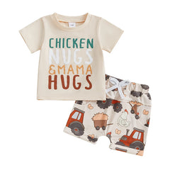 Toddler Boy Farm Print Loose-Fit Tee & Shorts Summer Set