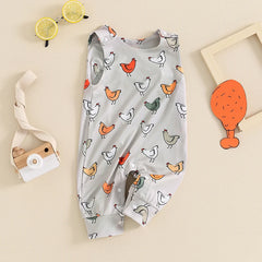 Unisex Infant Hen Print Straps Sleeveless Romper