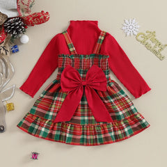 6M-6Y Girls Christmas Festive Elk Plaid Dress Set