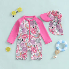 Baby Girl 2-Piece Rash Guard Swimsuit with Hat