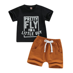 Baby Boy Toddler Letter Tee & Drawstring Shorts Summer Set
