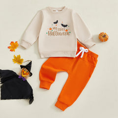 Toddler Baby Boy Letter Print Sweatshirt & Bat Pants Halloween Outfit