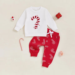 Toddler Baby Boy Candy Cane Sweatshirt & Pants Christmas Outfit
