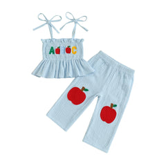 Baby Girls Apple Embroidered Camisole & Pants Outfit