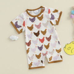 Baby Chicken Print Romper | Summer Jumpsuit