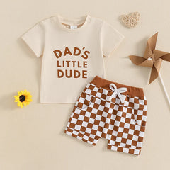 Baby Boy Letter Tee & Checkerboard Shorts Summer Set