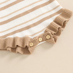 Baby Girl Sleeveless Bow Strap Ruffle Striped Ribbed Romper