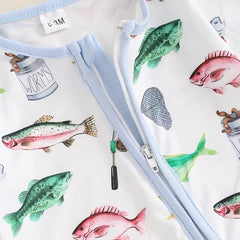 Unisex Baby Autumn Long Sleeve Crew Neck Fish Print Romper