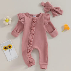 Newborn Baby Girl Ruffle Long Sleeve Zipper Romper