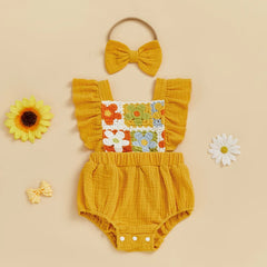 Summer Baby Girl Crochet Romper | Bow Headband