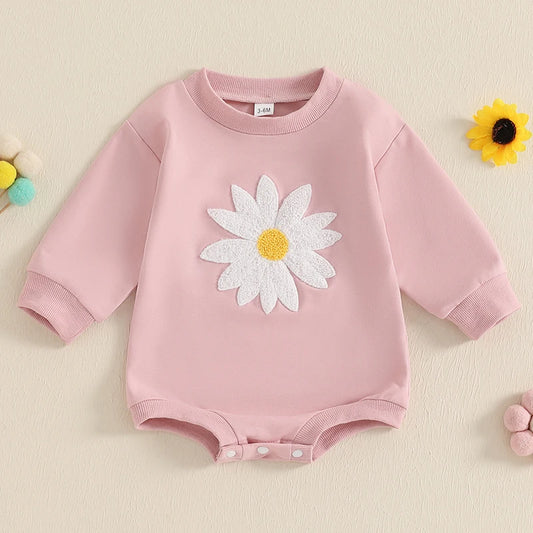 0–18M Baby Girl Embroidered Long Sleeve Flower Romper