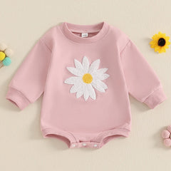 0–18M Baby Girl Embroidered Long Sleeve Flower Romper