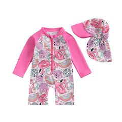 Baby Girl 2-Piece Rash Guard Swimsuit with Hat