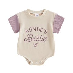 Baby Girl "Auntie's Bestie" Contrast Color Letter Embroidery Waffle Onesie