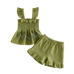 Baby Girl Bow Butterfly Sleeveless Tops and Shorts Outfit