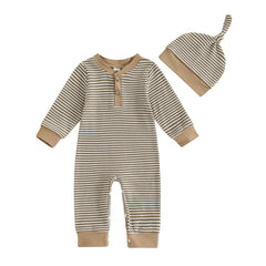 Baby Boy Fall Striped Romper & Hat Set