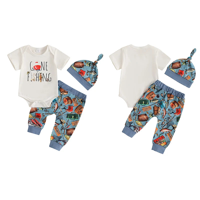 Newborn Baby Boy Fishing Outfit 3-Piece Set | Comfy Tummies