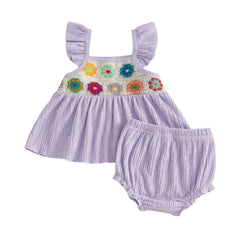 Baby Girl Summer Crochet Flower Tops + Shorts Set