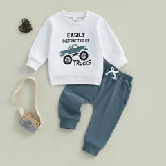 Baby Boys Truck Print Pullover & Pants Fall Set