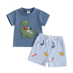 24M - 5T Toddler Boys Dinosaur Embroidery Shorts Sets