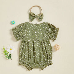 Baby Girl Solid Color Short Sleeve Onesie with Headband