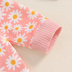 Baby Girl Floral Button-Down Romper with 3D Flowers, Long Sleeve & Hat Set