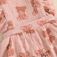 Baby Girls Sleeveless Tiered Bear Print Dress with Headband