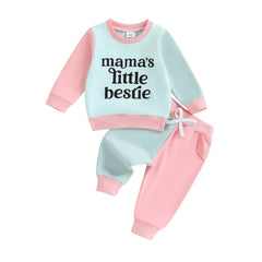 Baby Girls "Mama's Little Bestie" Long Sleeve Top & Drawstring Pants Set