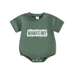 Baby Boy Short Sleeve Round Neck Letter Embroidery Romper