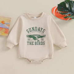 (0–18M) Baby Boy Letter & Eagle Print, Long Sleeve, Sweatshirt Romper