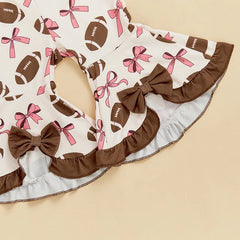 Baby Girl Bow Rugby Print Romper Set with Flare Pants & Headband