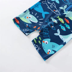 0-18M Infant Kids Boy Shark Printed Short Sleeve Zipper Jumpsuit Swimwear