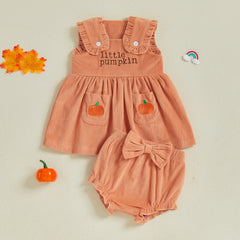Baby Girl Sleeveless Top & Ruffle Shorts Pumpkin Halloween Set