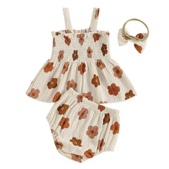 Baby Girl Floral Smocked Top, Shorts & Bow Headband Set
