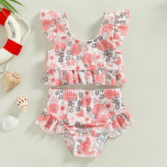 0-3Years Baby Girl Swim Set Flower/Bull Head Print