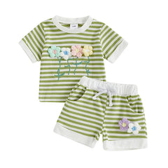 Baby Girl Striped Flower Top & Shorts Set