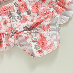 0-3Years Baby Girl Swim Set Flower/Bull Head Print