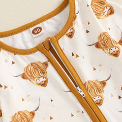 Baby Boy Cow & Horse Print, Long Sleeve, Zip-Up Fall Romper