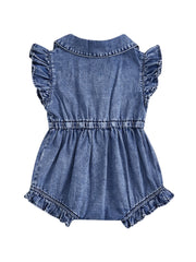 Baby Girl Denim Onesie Fly Sleeve, Button-Up Bodysuit