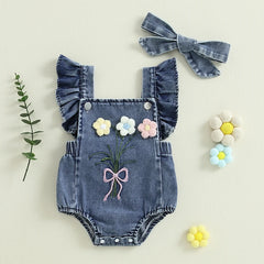 Baby Girl Ruffle Denim Onesie & Headband