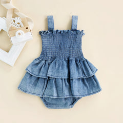 Infant Baby Girl Sleeveless Suspender Pleated Design Ruffle One Piece