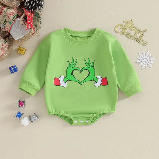 Baby Unisex Holiday Grinch Sweatshirt Bubble Romper
