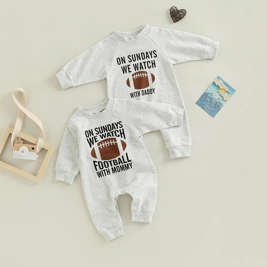 0β18M Baby Unisex βNo Sundays We Watch Football with Daddy Mommyβ Letter Romper