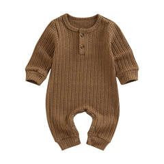 0-18M Unisex Baby Long Sleeve, O-Neck Jumpsuit, 4 Solid Colors Autumn Romper