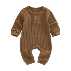 0-18M Unisex Baby Long Sleeve, O-Neck Jumpsuit, 4 Solid Colors Autumn Romper