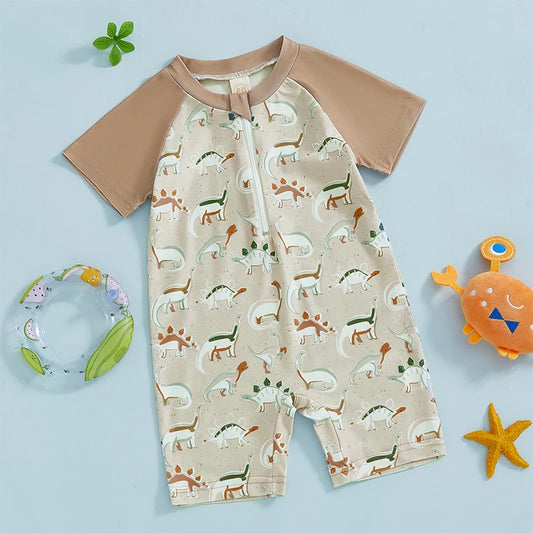 Baby Boy Dino Print Rash Guard Swimsuit