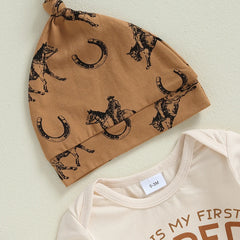 Baby Boy Letter Romper Rodeo Horse Pants & Hat Outfit