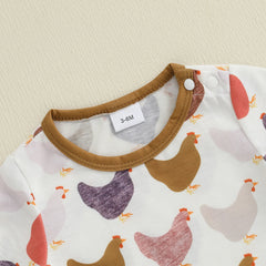 Baby Chicken Print Romper | Summer Jumpsuit