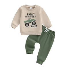 Baby Boys Truck Print Pullover & Pants Fall Set