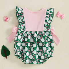Baby Girl Ruffle Sleeveless Golf Ball Print Bow Romper
